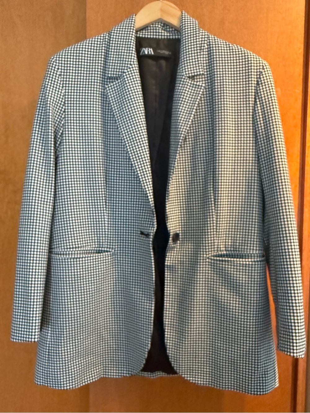 ZARA Black & White Houndstooth Blazer - Men's Single-Breasted Sport Coat